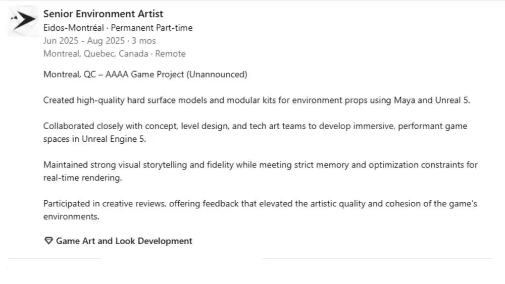 Eidos蒙特利尔或正开发AAAA级新作