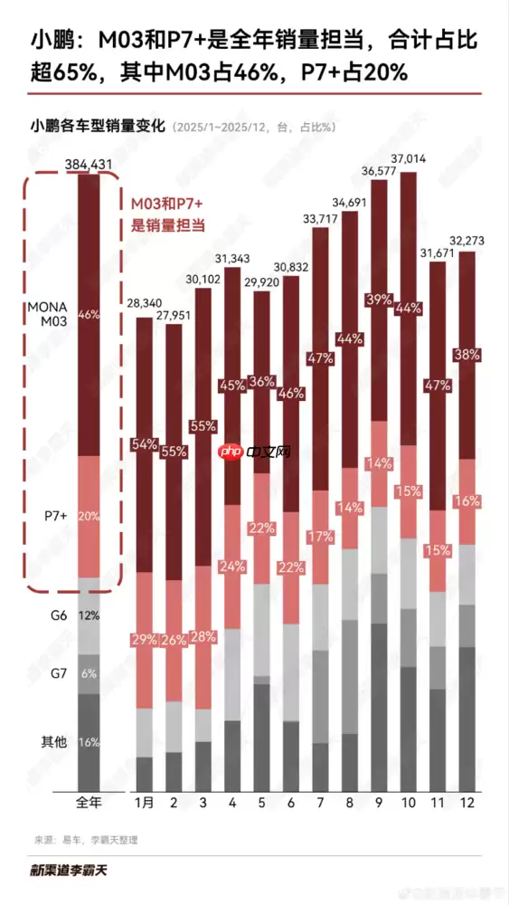 2025年小鹏各车型销量一览 MONA M03扛起半壁江山