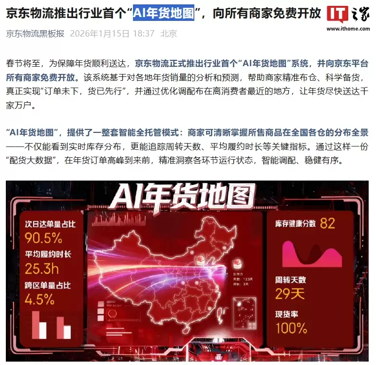 京东物流推出行业首个“AI年货地图”,向所有商家免费开放