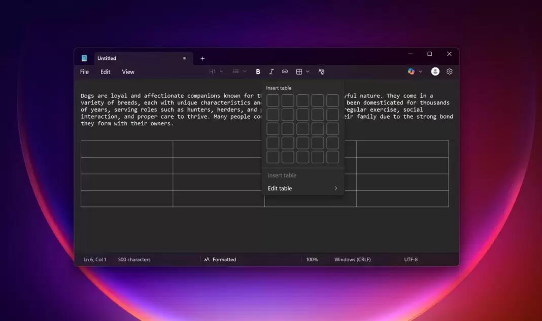 微软 Win11 版记事本正式上线原生“创建表格”功能