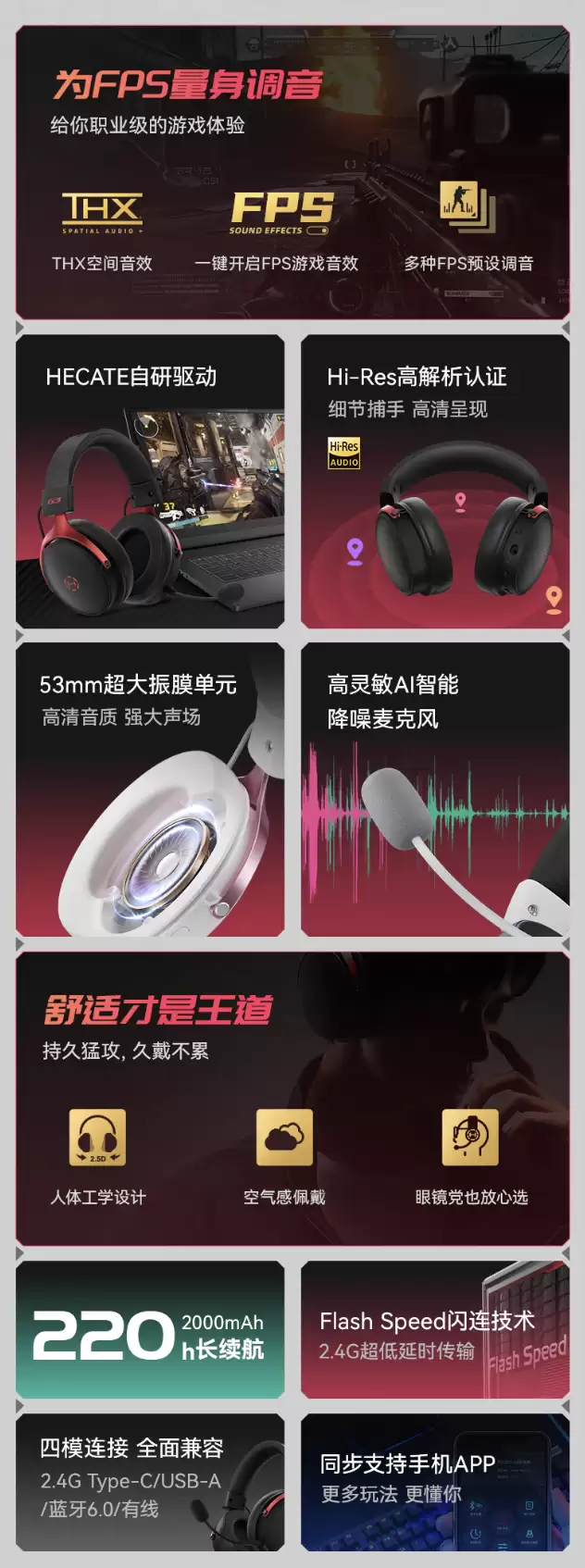 漫步者 HECATE G3 无线版头戴式耳机上架:THX 空间音效、53mm 动圈,349 元