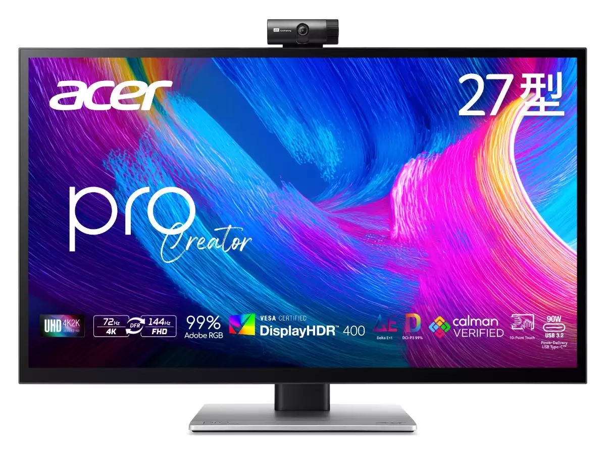 宏碁推出 PE270KT 专业显示器：UHD 72Hz 双模可触控，自带 8M 摄像头
