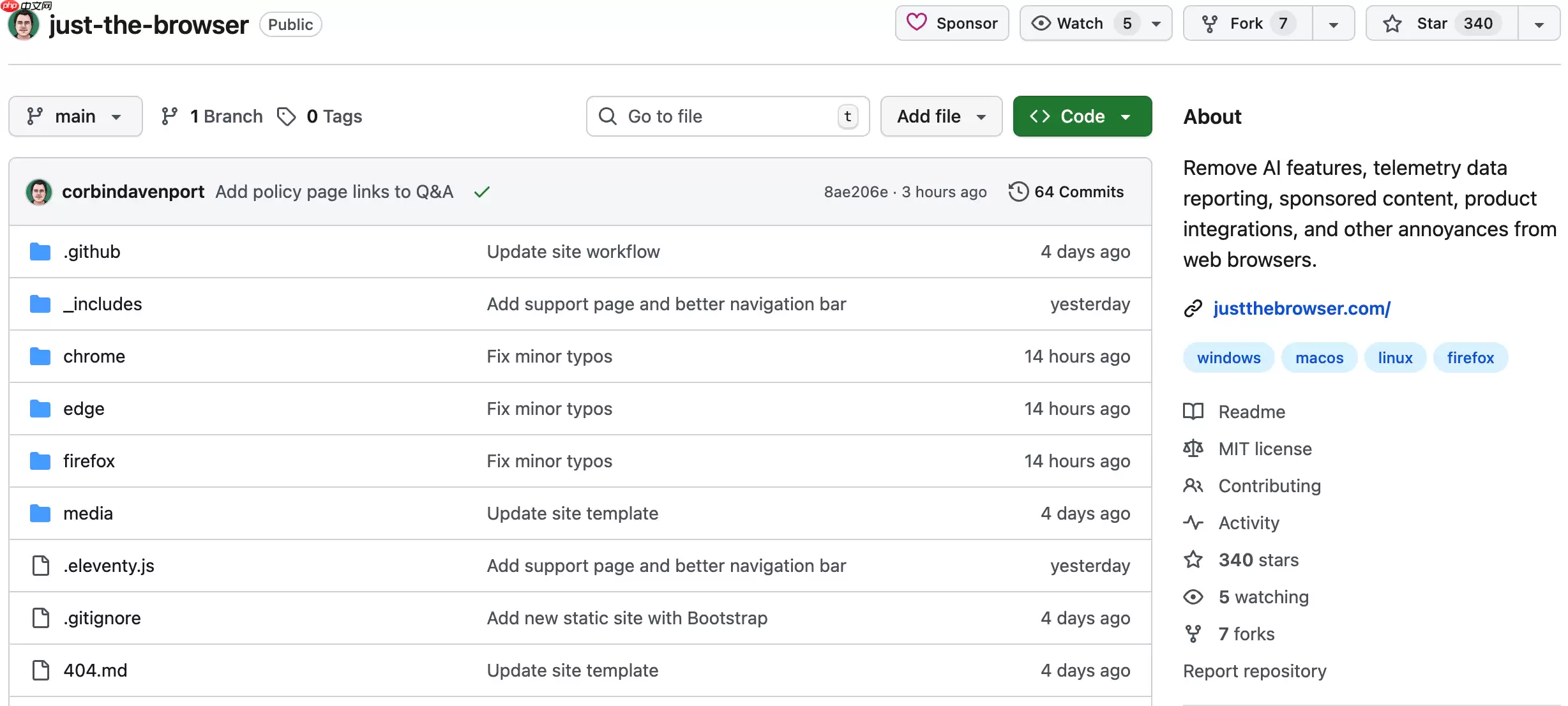 开源工具 Just the Browser:一键移除 Chrome、Edge、Firefox 的 AI、遥测与商业插件
