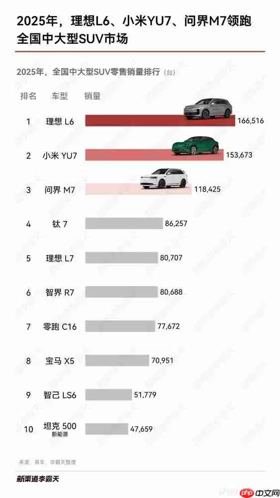 2025年国内卖得最好的10款中大型SUV：问界M7排第三
