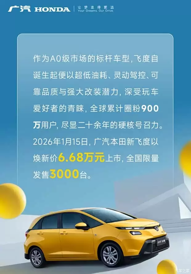 广汽本田推限量款飞度联名胖滚家族售6.68万起