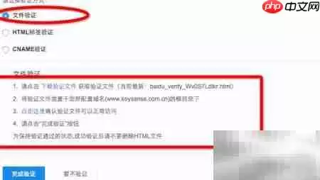 完成网站所有权验证