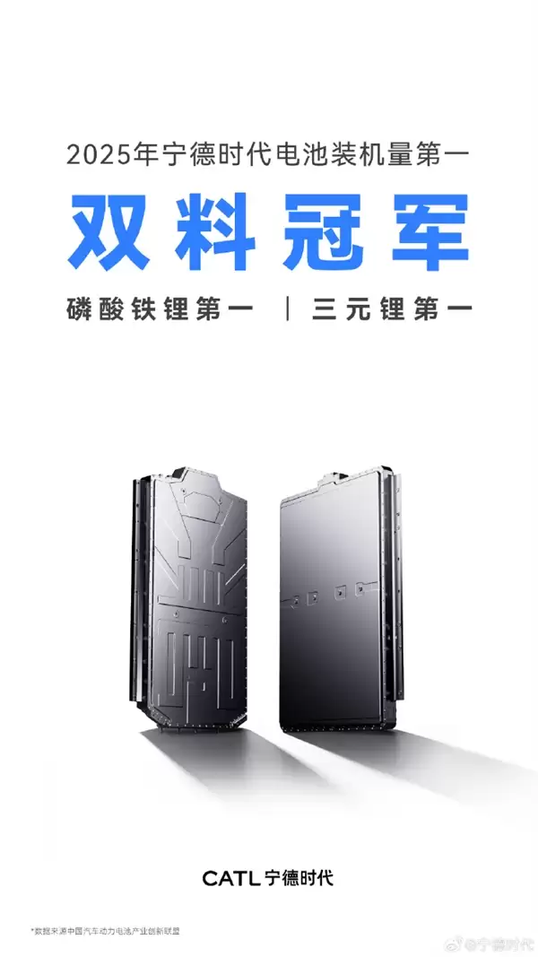 宁德时代:2025年磷酸铁锂、三元锂双冠军!