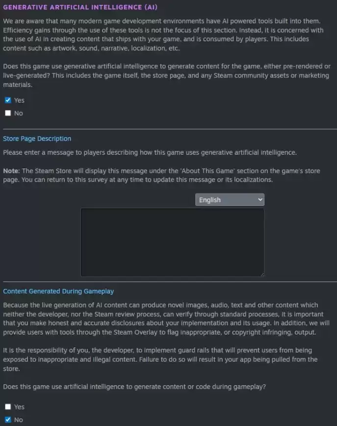 Steam 面向开发者提出新规：应说明游戏中哪些玩家可见的内容使用 AI 生成