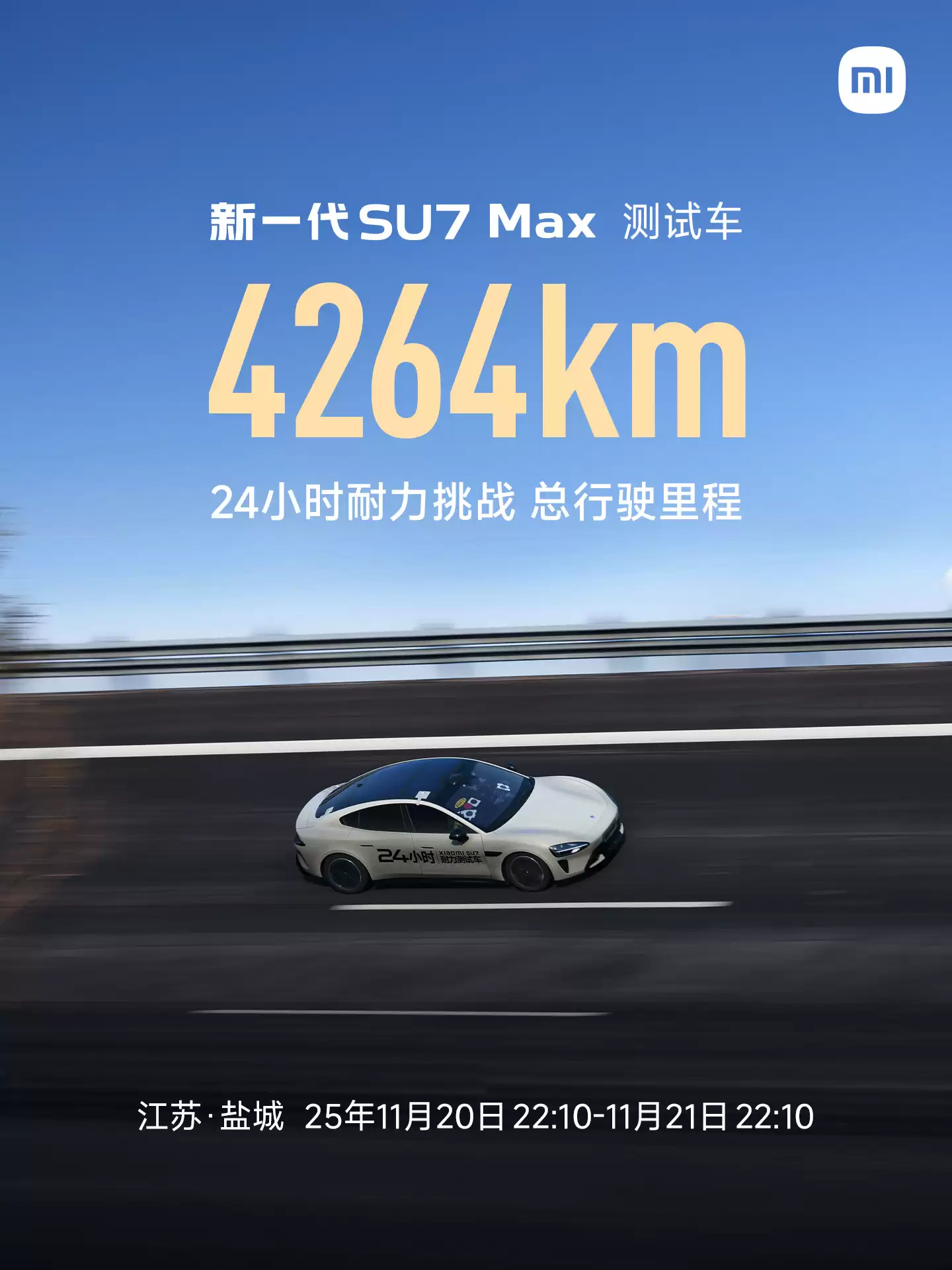 “用短跑速度跑马拉松”,新一代小米 SU7 Max 24 小时耐力挑战成绩 4264km