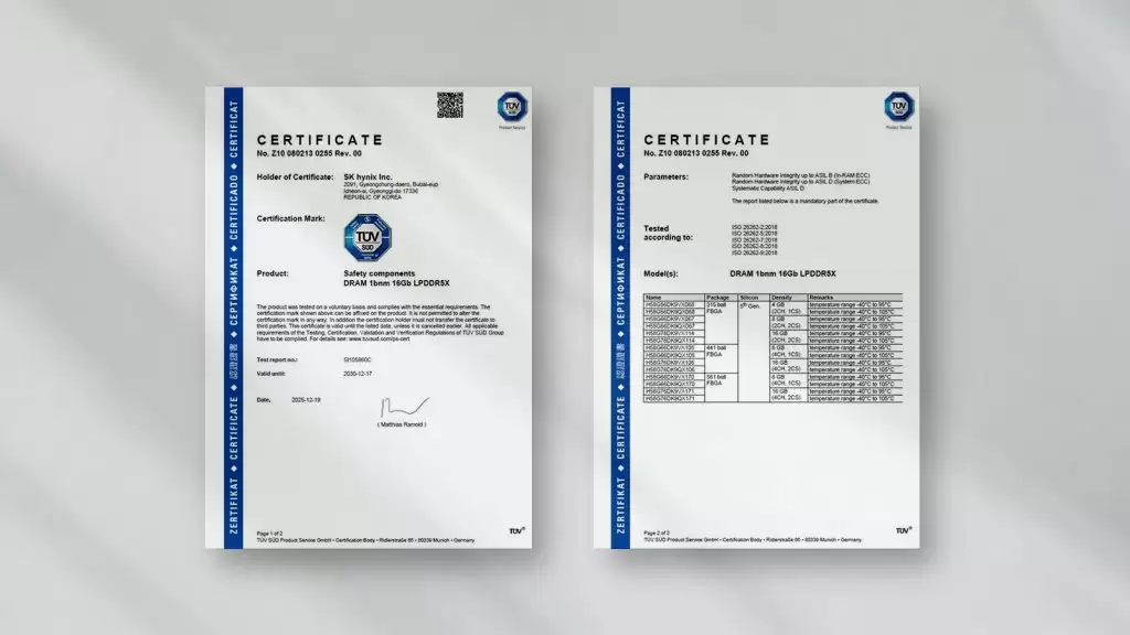 SK 海力士车载 LPDDR5X 内存通过 ISO 26262 ASIL-D 汽车安全性等级认证