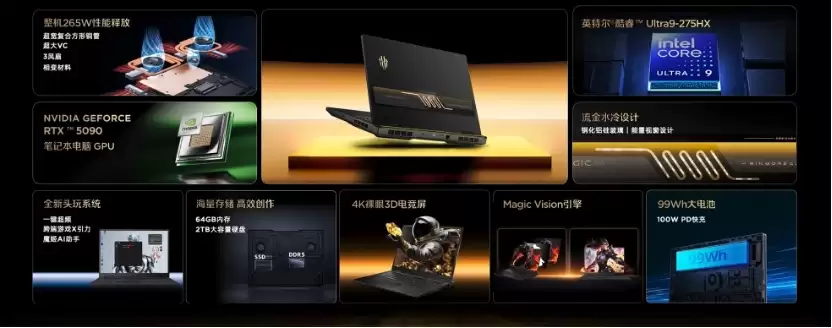 红魔游戏本 16 Pro 鎏金传奇・3D 探索版发布：4K 裸眼 3D 电竞屏、Ultra 9-275HX + RTX5090