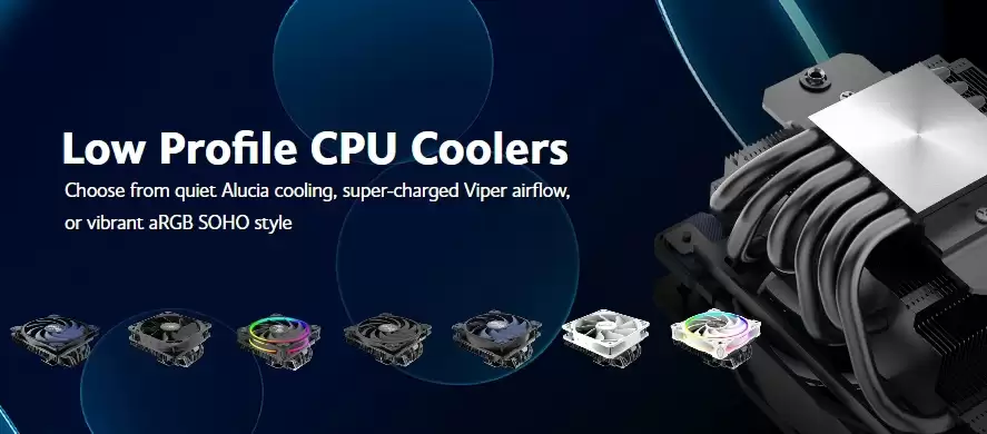 Akasa 推出六款下压式风冷散热器新品:67.2~77.6mm,至高 165W TDP 解热