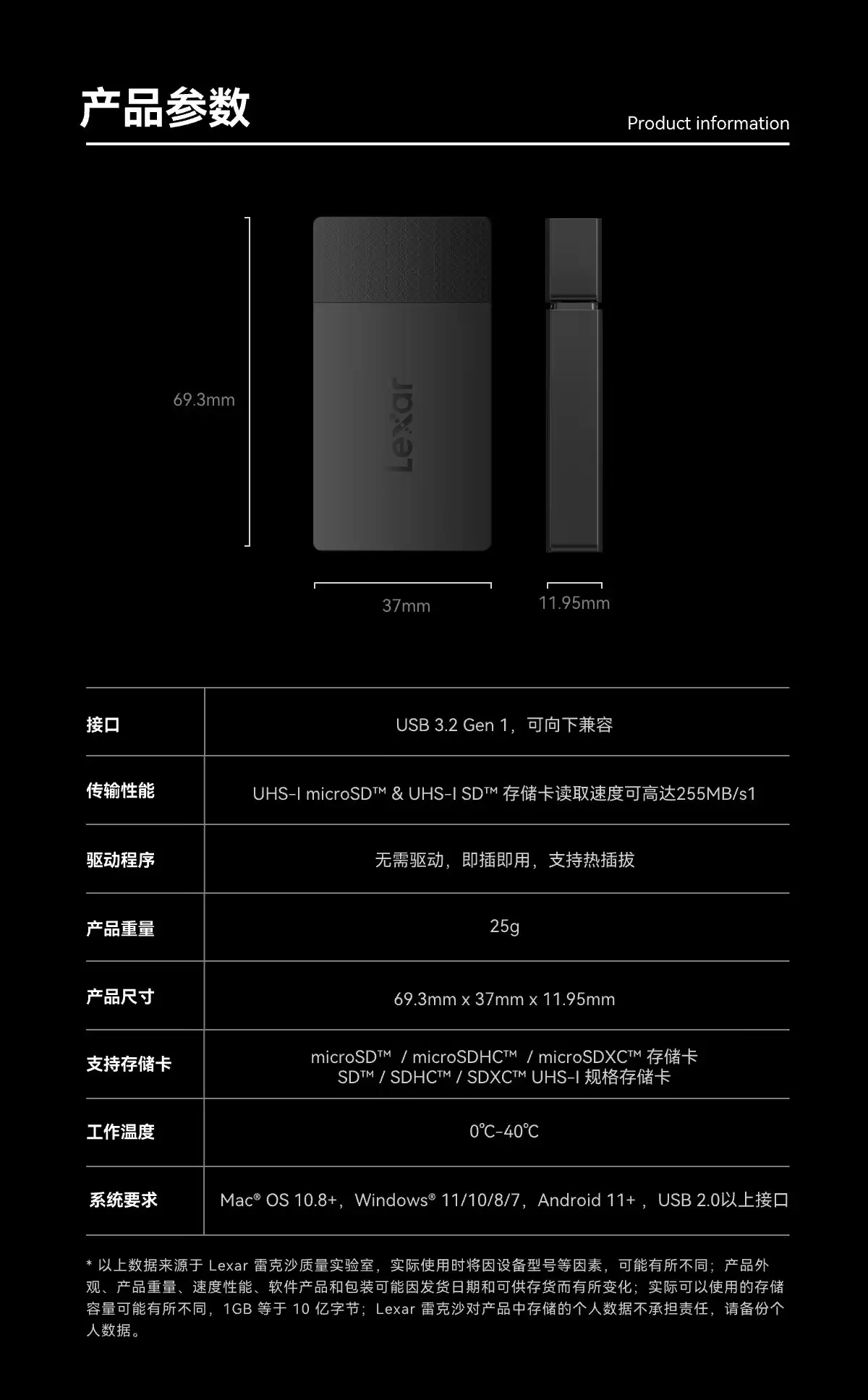 雷克沙推出 159 元 TF / SD 双卡双口读卡器，最高读速 255MB/s