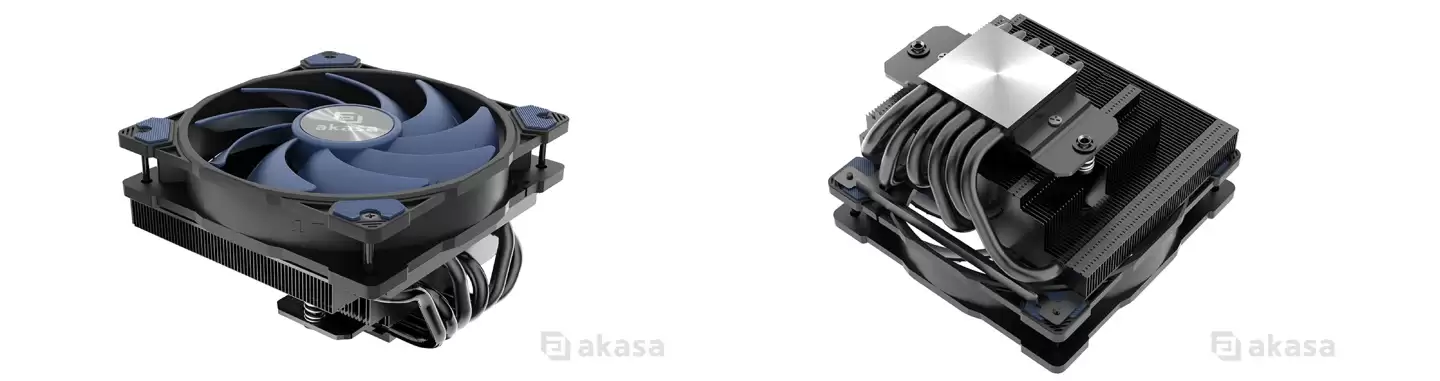 Akasa 推出六款下压式风冷散热器新品:67.2~77.6mm,至高 165W TDP 解热