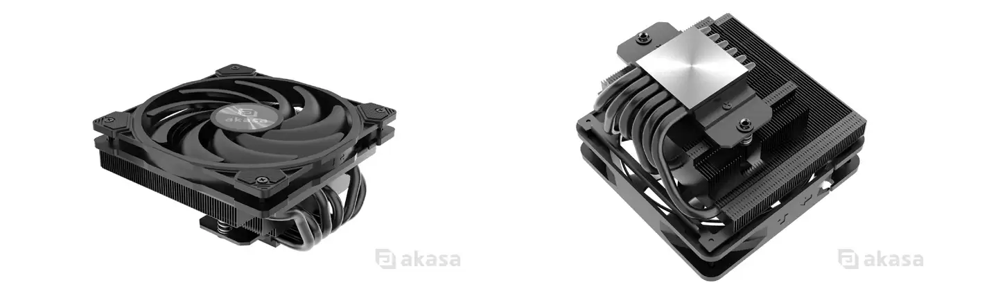 Akasa 推出六款下压式风冷散热器新品:67.2~77.6mm,至高 165W TDP 解热