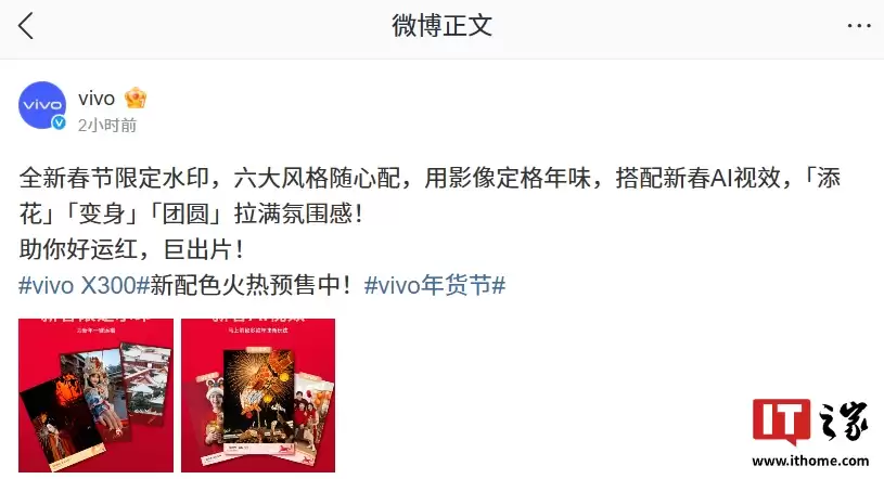 vivo 全新春节限定水印亮相：六大风格，可搭配新春 AI 视觉效果使用
