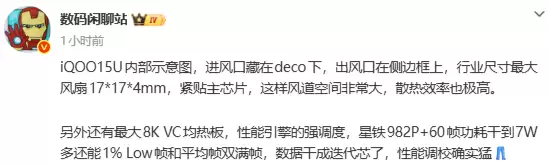 iQOO 15 Ultra曝光：超大风扇+VC均热板，性能释放强劲