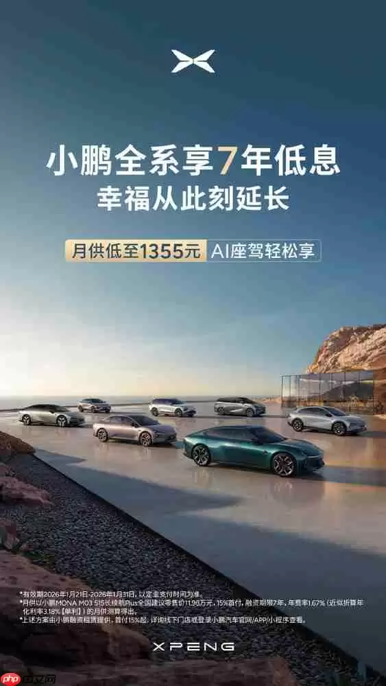 小鹏汽车推出7年低息政策 首付15% 月供可低至1355元