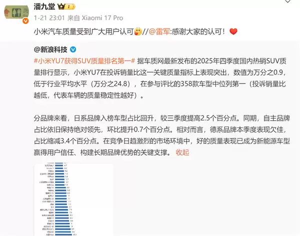 小米高管:很多懂车的汽车从业者都欣赏和喜欢小米汽车