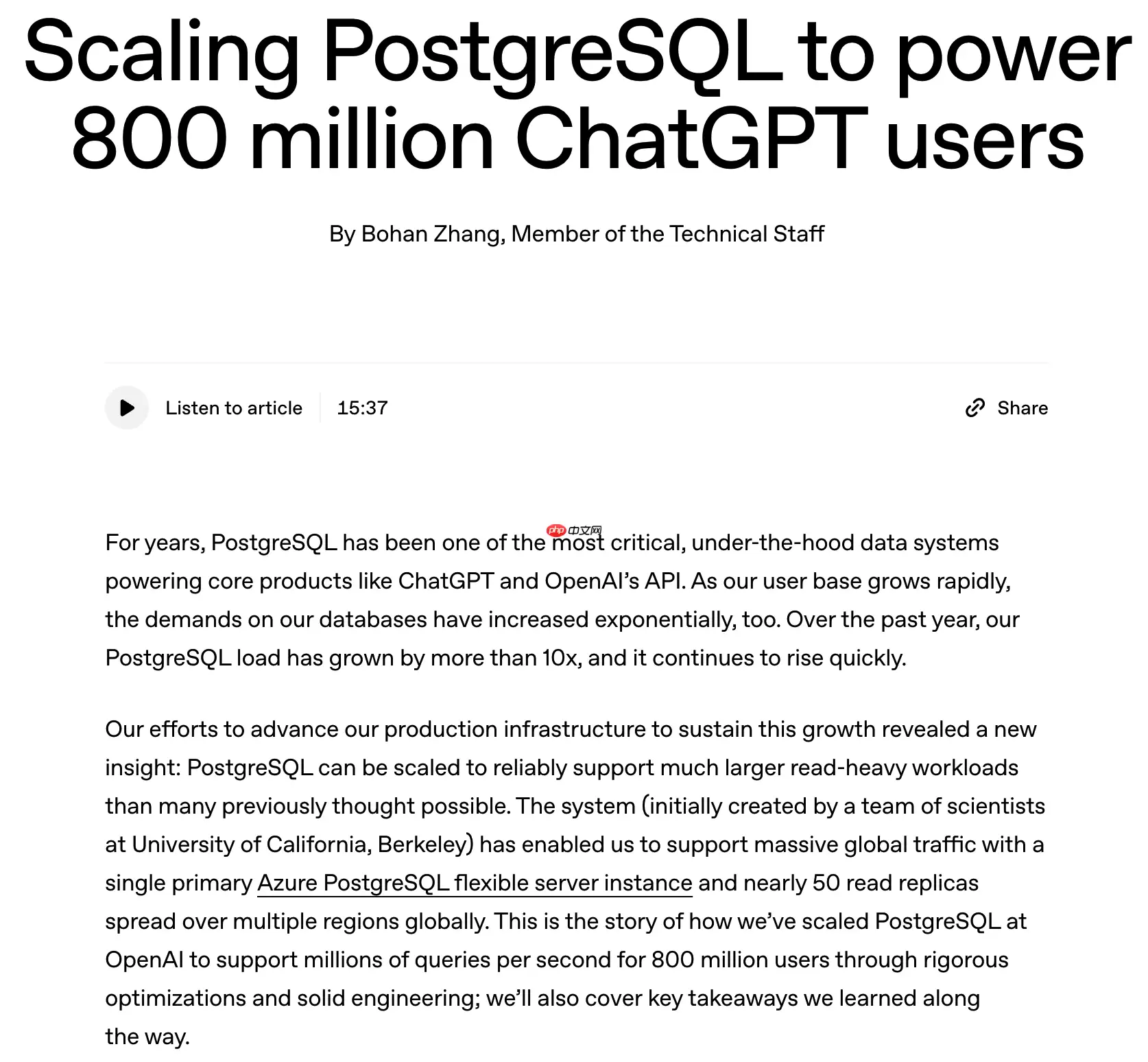 OpenAI 用 PostgreSQL 扛起 8 亿用户级别流量