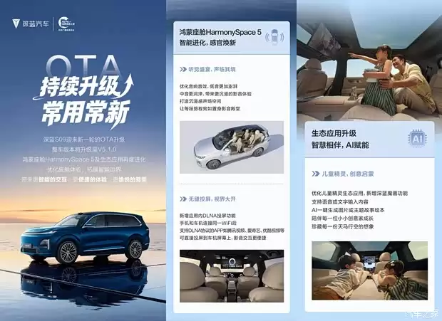 深蓝S09推送V5.1.0 OTA升级，鸿蒙座舱、DLNA投屏与AI儿童绘本功能上线