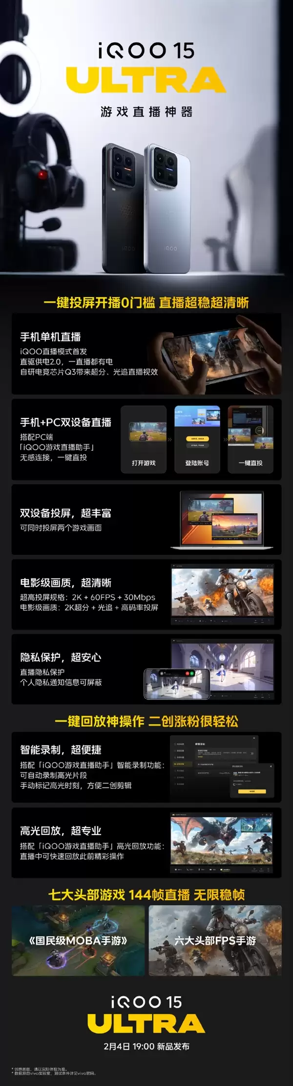 游戏直播神器!iQOO 15 Ultra支持一键投屏 开播0门槛