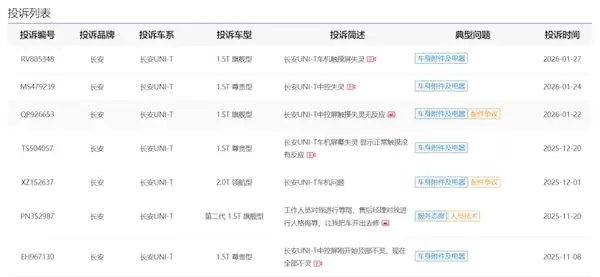 长安UNI-T车机中控屏触摸失灵！车主集体投诉：出了质保就坏