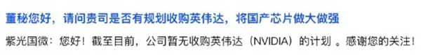 紫光国微回应收购英伟达传闻:市值与业务差异显著,无相关计划