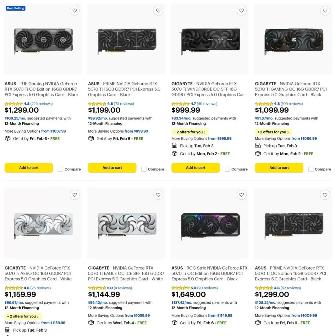 RTX 5070 Ti未停产但供货极紧,售价反超RTX 5080达1300美元