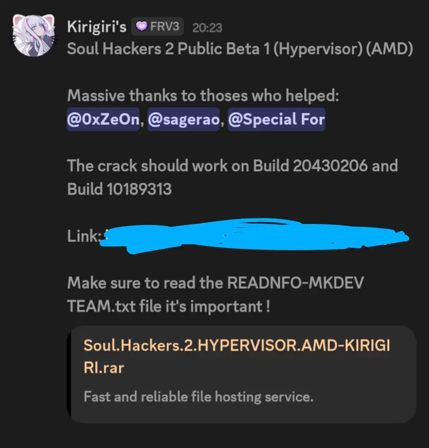 KIRIGIRI联手0xZeOn破解灵魂骇客2D加密，首发适配AMD平台