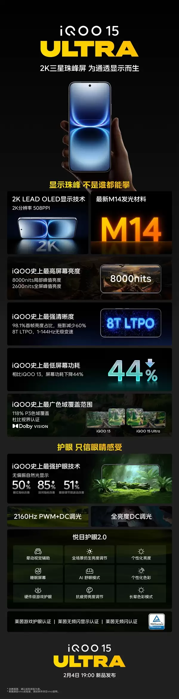 iQOO 15 Ultra官宣搭载2K三星珠峰屏:峰值亮度飙至8000nits