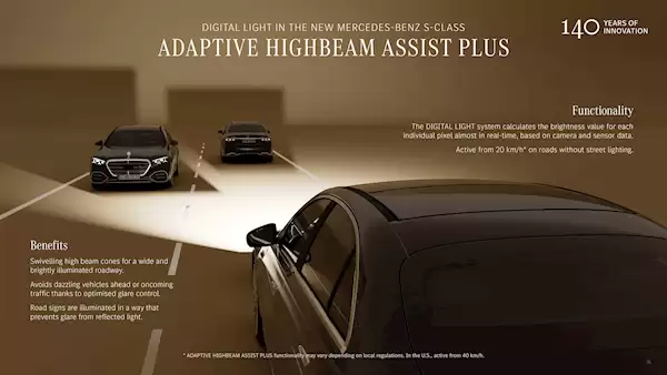 新款奔驰S级车灯搭载5万颗LED:照射距离605米 照明区域提升40%