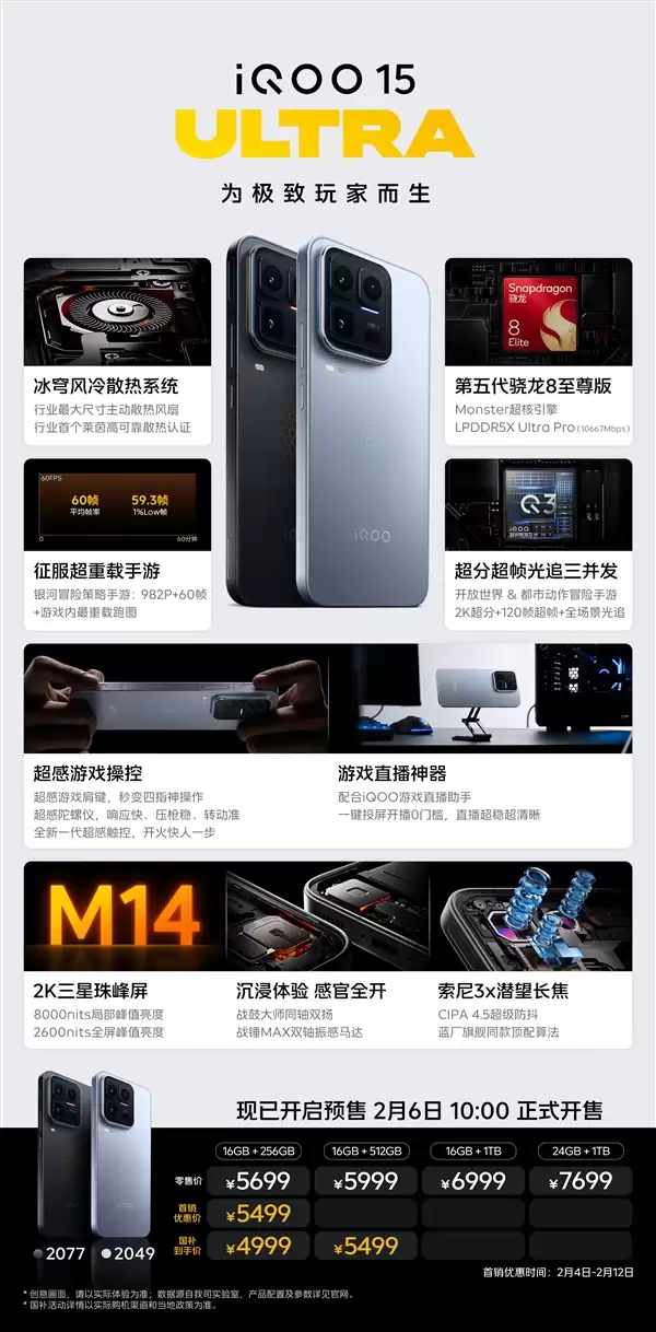 一图读懂iQOO 15 Ultra:性能最激进的Ultra旗舰 4999元起