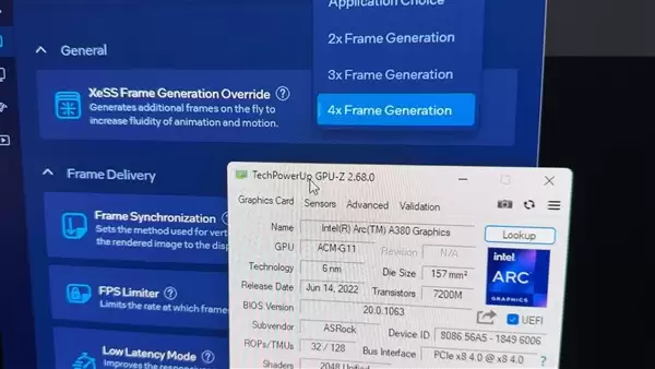 四年老卡战未来！Intel锐炫A380成功启用XeSS 3多帧生成！帧率直接翻三倍
