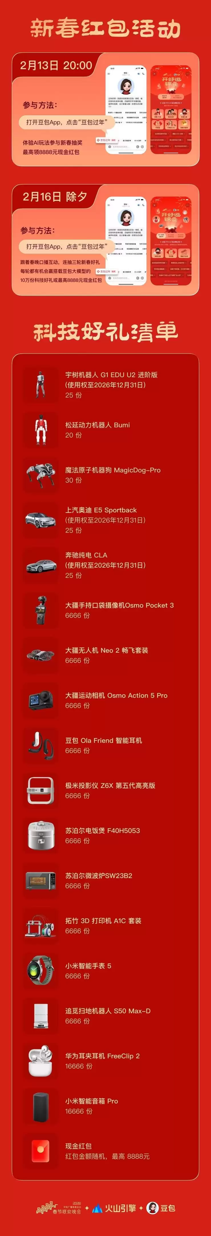 豆包官宣总台春晚互动玩法 将送机器人等十万份科技大礼