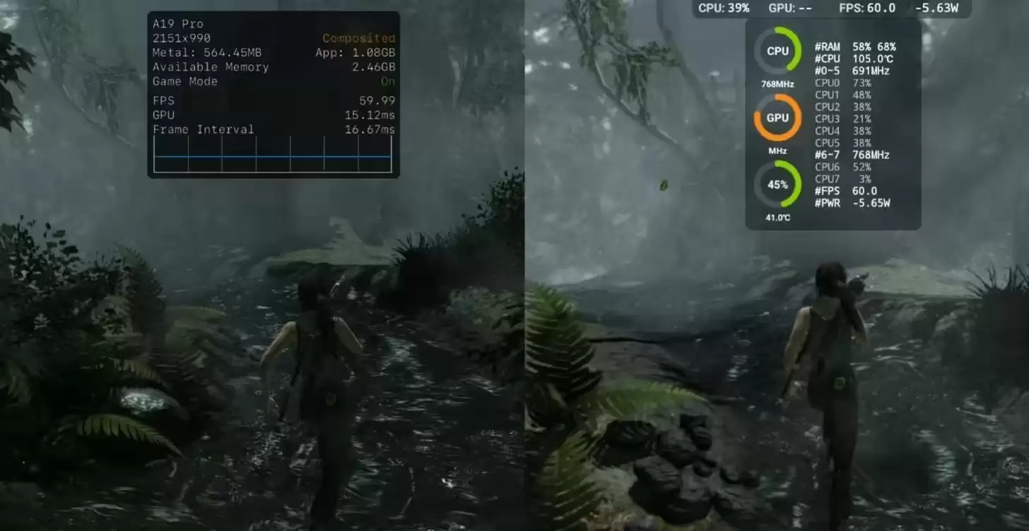 苹果iPhone 17 Pro Max和红魔11 Pro手机测试《古墓丽影9》游戏表现对比