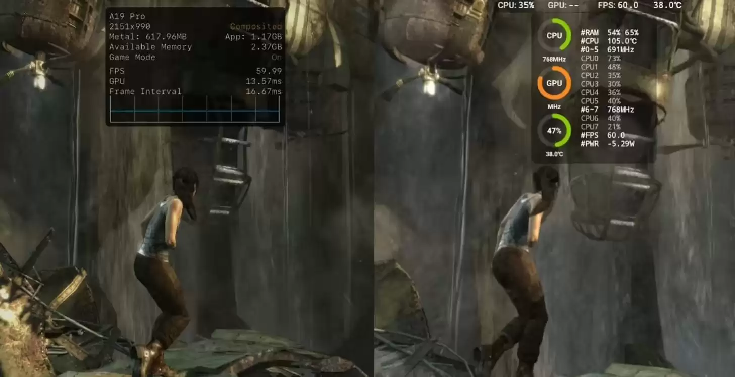 苹果iPhone 17 Pro Max和红魔11 Pro手机测试《古墓丽影9》游戏表现对比