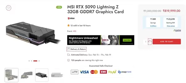 微星卡皇RTX 5090 Lightning Z被卖到超6000元!比MSRP建议售价高了四五倍