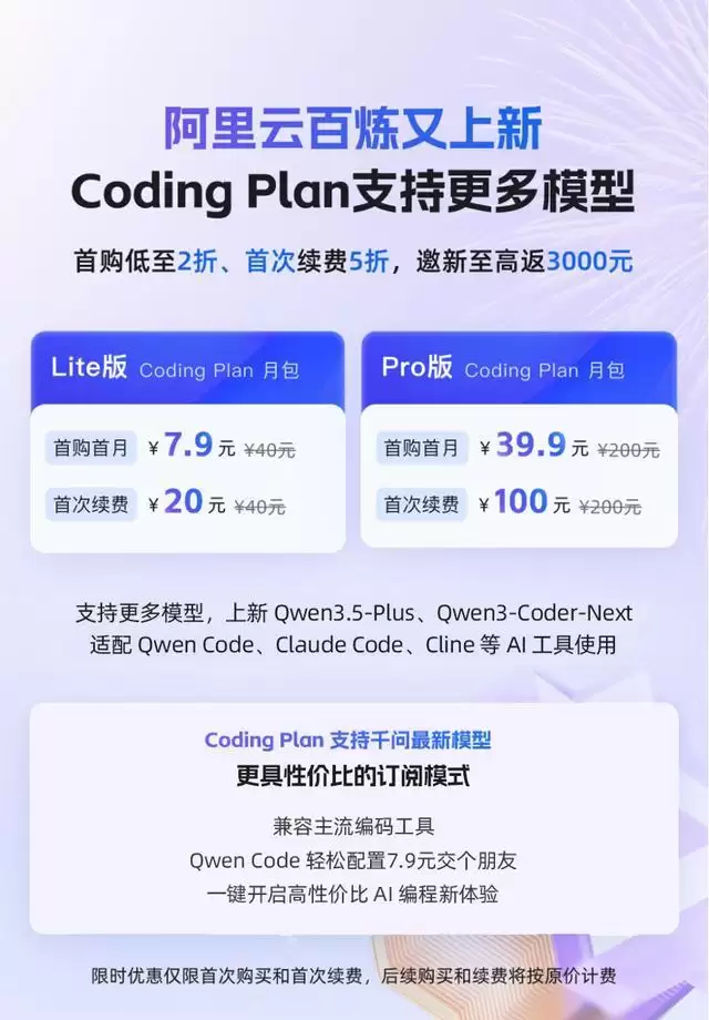 阿里云Coding Plan上新:支持千问3.5、GLM-4.7、Kimi-K2.5等模型
