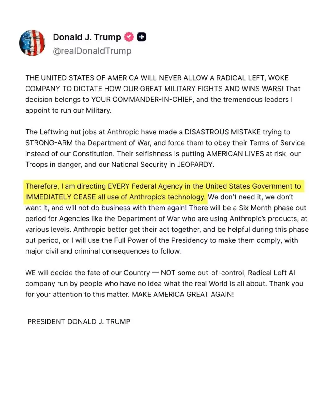 白宫宣布：封杀 Claude