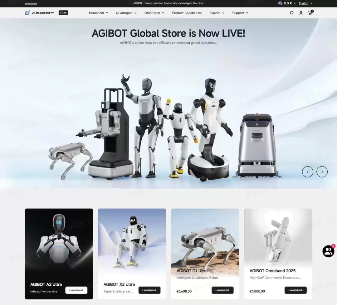 智元海外独立站上线,机器人899欧元起租