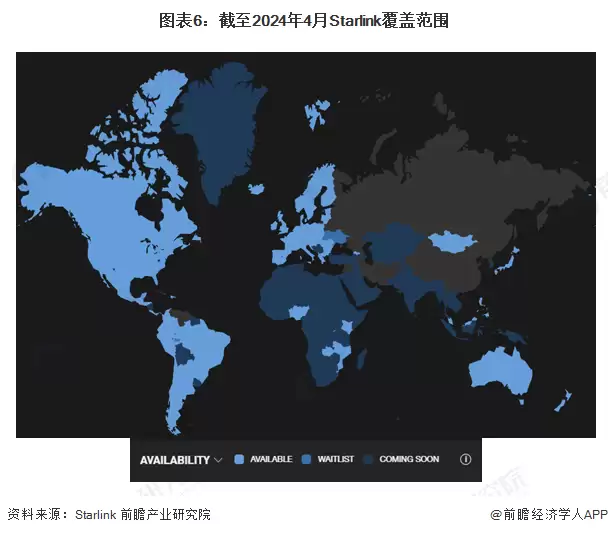 图6：截至2024年4月Starlink覆盖范围