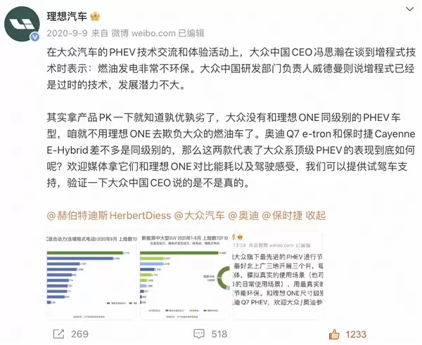 理想高管：恭喜大众成功量产“过时、不环保、潜力不大”的增压技术