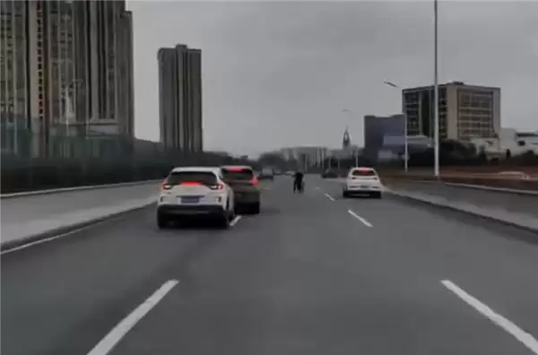 大爷骑自行车高架上逆行:致多车连环追尾