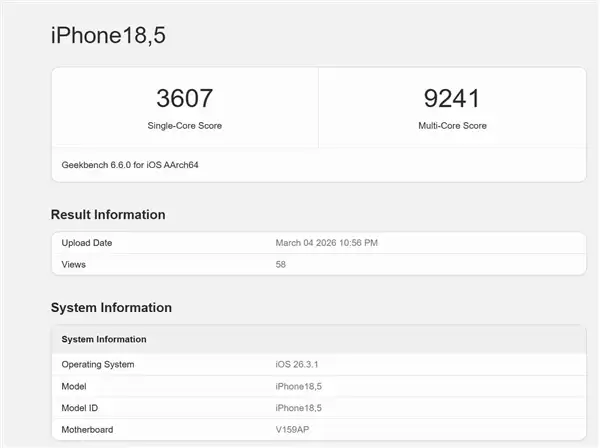 iPhone 17e首批跑分出炉：GPU拖后腿 性能不及iPhone 17