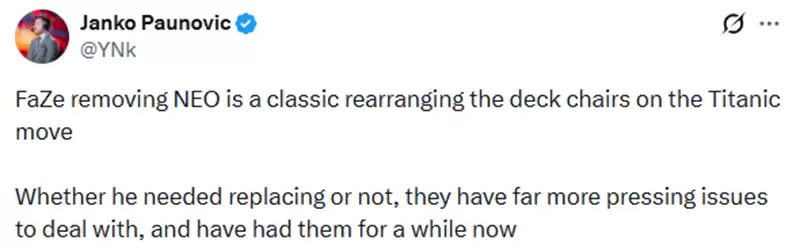 分析师怒评FaZe换帅:NEO离队只是“换躺椅”,战队痼疾未解,大换血迫在眉睫! 分析师怒评FaZe换帅:NEO离队只是“换躺椅”,战队痼疾未解,大换血迫在眉睫!