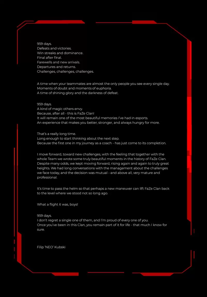 NEO发长文告别FaZe:959天的魔法旅程,是时候传递接力棒了 NEO发长文告别FaZe:959天的魔法旅程,是时候传递接力棒了