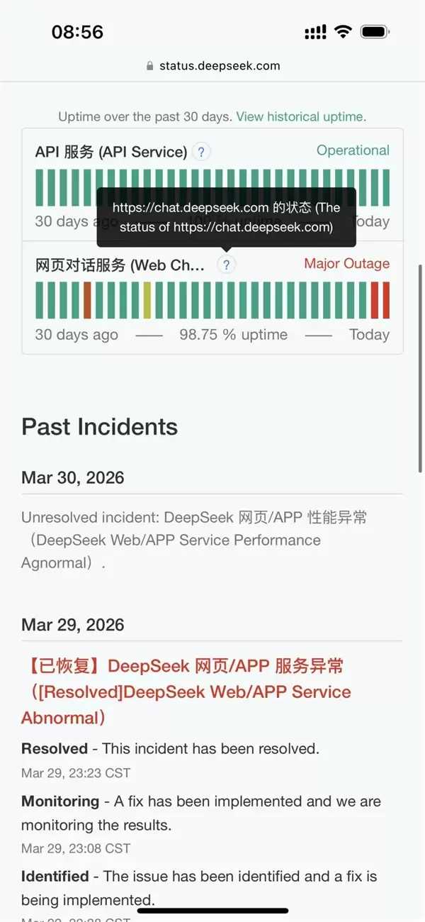 DeepSeek已恢复服务！此前崩溃超12小时 功能近乎瘫痪