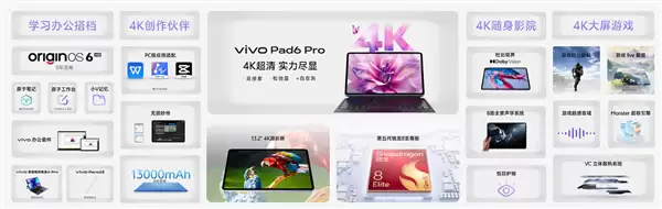 行业唯一4K原彩屏+骁龙8E5!vivo Pad6 Pro正式发布:4499元起