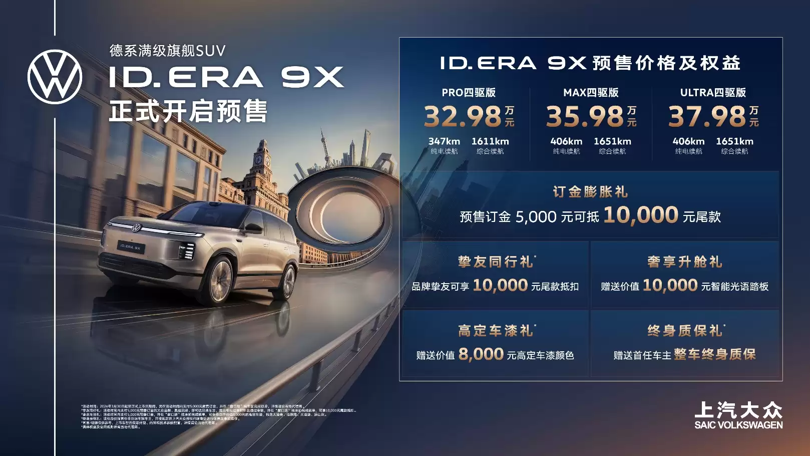 上汽大众ID.ERA 9X开启预售:首发Momenta R7世界模型,32.98万起